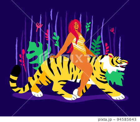 Wild woman - colorful flat design style illustration 94585643