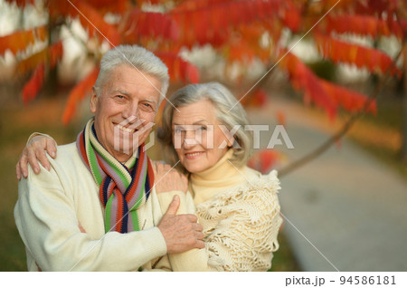 Nice elderly couple in a autumn park 94586181
