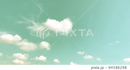 レトロブルーの空と雲の背景イラスト　デザインバナー 94586298