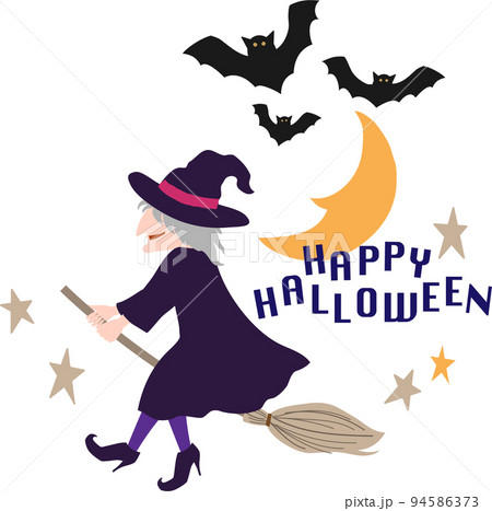 ハロウィン　楽しく空を飛ぶ魔女 94586373
