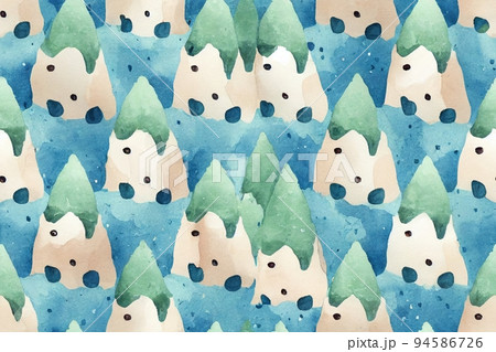 Seamless pattern with bear, forest objects hand drawn by 94586726