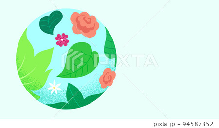 Happy Earth Day vector- Globe and nature- leaves and flowers 94587352