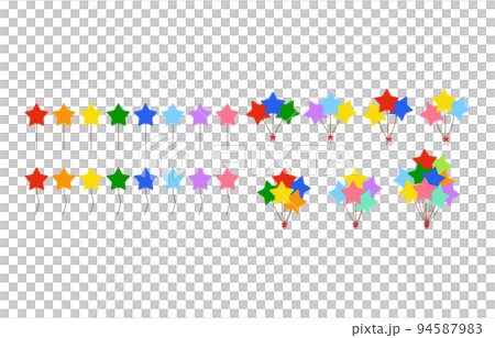 Vector illustration set of singular and plural colorful star-shaped balloons 94587983
