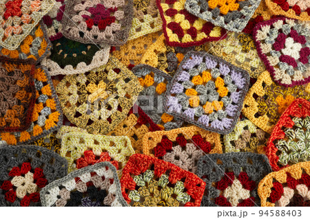 Granny squares. Colored wool knitting crocheting 94588403