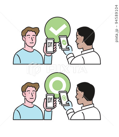 Digital sanitary covid pass check- Man showing smartphone screen 94589104