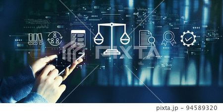Legal advice service concept with person using smartphone Legal advice service concept with person using smartphone 94589320