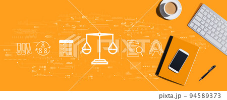 Legal advice service concept with computer keyboard and office items 94589373