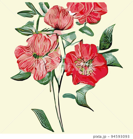 Vintage card with colorful flowers. Vector illustration. Beautiful tropical plants bouquet on a beige background. Herbs and wildflowers. Botany. Set of floral elements for your compositions 94593093