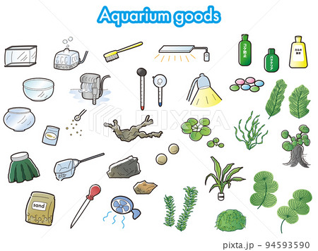 観賞魚の飼育グッズのイラストセット 　アクアリウム水槽 94593590