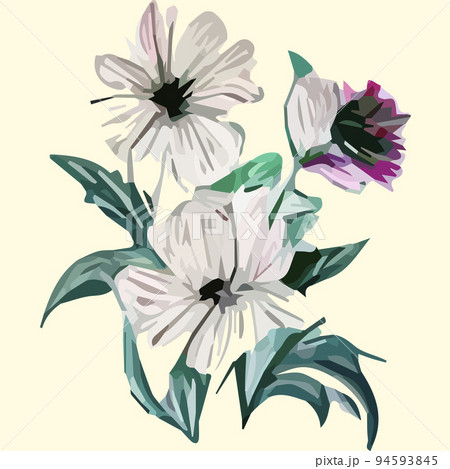 Vintage card with colorful flowers. Vector illustration. Beautiful tropical plants bouquet on a beige background. Herbs and wildflowers. Botany. Set of floral elements for your compositions 94593845