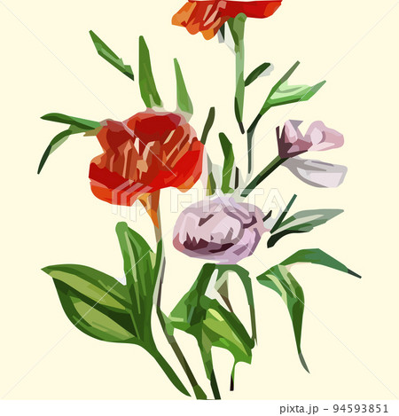 Vintage card with colorful flowers. Vector illustration. Beautiful tropical plants bouquet on a beige background. Herbs and wildflowers. Botany. Set of floral elements for your compositions 94593851