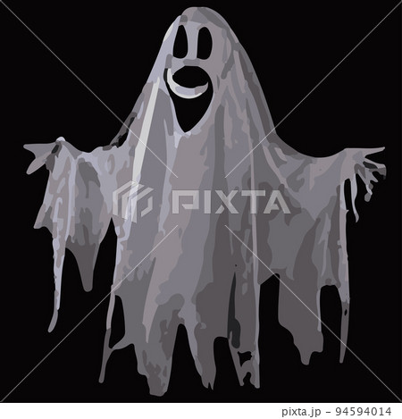 spooky ghosts, spirits, scary halloween characters isolated on black background. Vector cartoon illustration of a flying white phantom smiling, happy and angry spooky ghosts, spirits, scary halloween characters isolated on black background. Vector cartoon illustration of a flying white phantom smiling, happy and angry 94594014