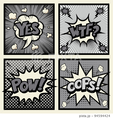 アメコミ風吹き出し素材モノクロ 94594424