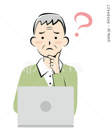 パソコン操作で悩むシニア男性 パソコン操作で悩むシニア男性 94594427