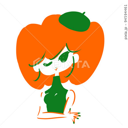 秋の色合いで、かぼちゃヘアーでベレー帽の女性が片目を閉じている 秋の色合いで、かぼちゃヘアーでベレー帽の女性が片目を閉じている 94594461