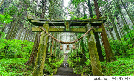 神秘的な神社「パワースポット・本堂への道周辺風景」上色見熊野座神社(阿蘇郡高森町上色見) 94595048