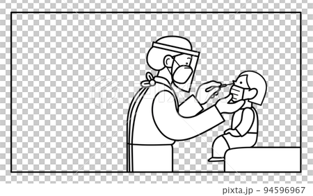 Line vector doctor testing a child with nasal swab 94596967