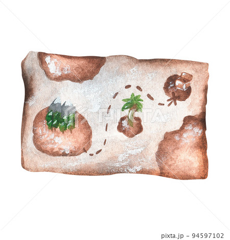 Pirate map. Watercolor illustration. Isolated on a white background. Pirate map. Watercolor illustration. Isolated on a white background. 94597102