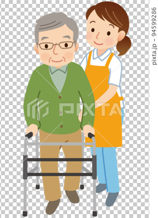 做步行訓練護理工作者幫手的老人 做步行訓練護理工作者幫手的老人 94599286