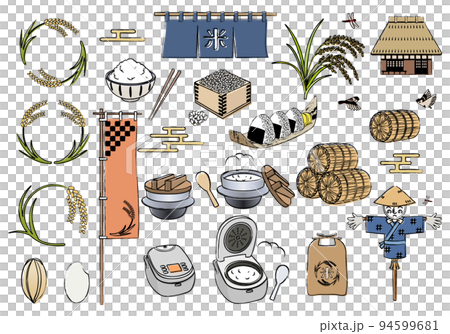 Rice new rice illustration set hand-drawn line drawing colored 94599681