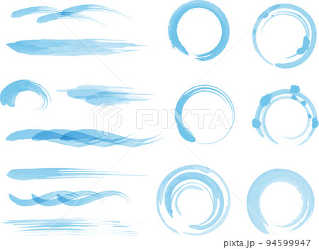 水彩　筆　あしらい　素材　セット　青 94599947