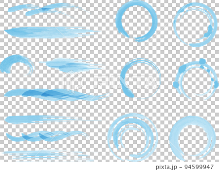 水彩　筆　あしらい　素材　セット　青 94599947