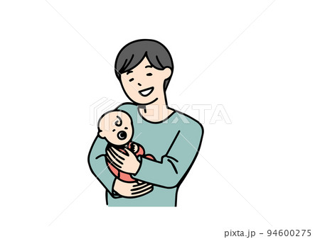 赤ちゃんを抱っこするパパ　シンプルな線の人物イラスト 94600275