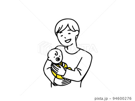 赤ちゃんを抱っこするパパ　シンプルな線の人物イラスト 94600276