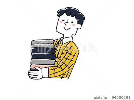 たくさんの本を運んでいる男性　本を読み知識を共有する人々 94600291