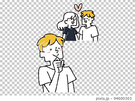 A man who will meet a woman he likes tomorrow A comical handwritten character 94600303