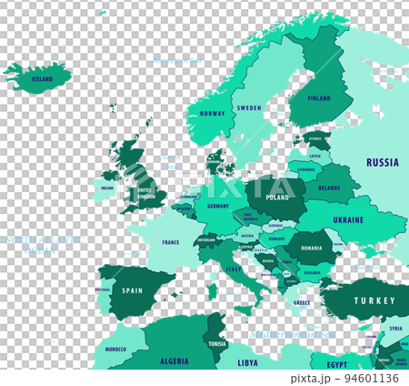 歐洲地圖國家顏色編碼綠色色調 94601136