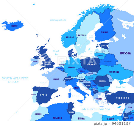 ヨーロッパ地図国別色分けブルー基調 94601137