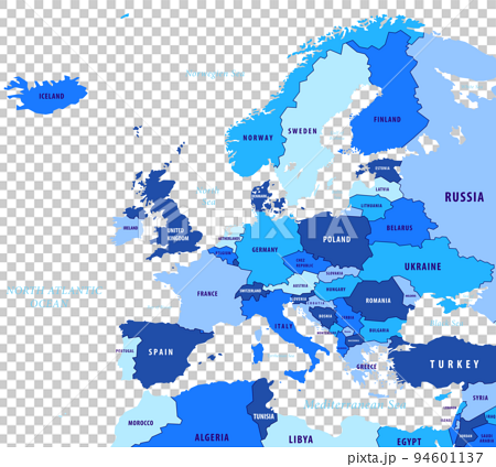 ヨーロッパ地図国別色分けブルー基調 94601137