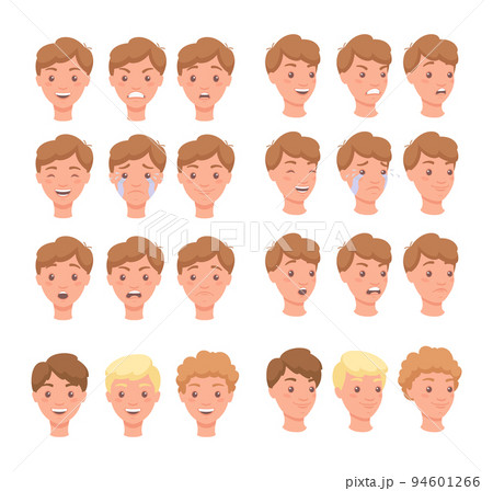 Man Head Showing Different Face Expression and Emotion Feeling Vector Set 94601266