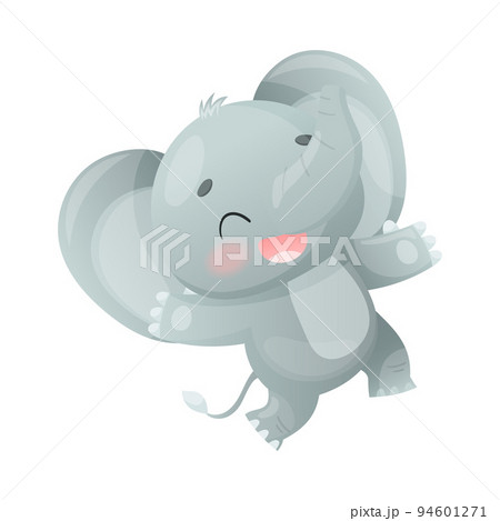 Funny Grey Elephant with Large Ear Flaps and Trunk Laughing Vector Illustration Funny Grey Elephant with Large Ear Flaps and Trunk Laughing Vector Illustration 94601271
