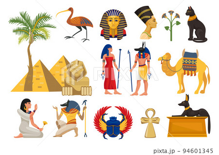 Ancient Egypt Symbols with Deity, Pyramid, Camel, Ankh and Scarab Beetle Big Vector Set Ancient Egypt Symbols with Deity, Pyramid, Camel, Ankh and Scarab Beetle Big Vector Set 94601345