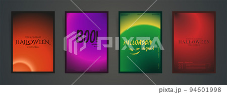 Halloween poster set. Minimal backgrounds design with dark gradient for invitation, promo banner, placard, sale brochure. Smooth blurred halloween modern templates collection. Halloween poster set. Minimal backgrounds design with dark gradient for invitation, promo banner, placard, sale brochure. Smooth blurred halloween modern templates collection. 94601998
