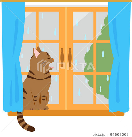 雨の日の窓辺であくびする猫 雨の日の窓辺であくびする猫 94602005