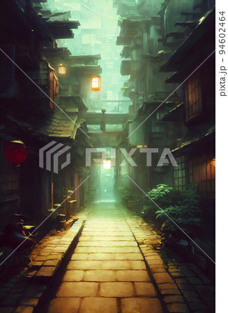 unhappy-dove487: a close up of a city alleyway in the atmospheric cyberpunk  anime film, gouache matte background painting, neon noir, at night with  lights, by makoto shinkai, in the anime series ergo