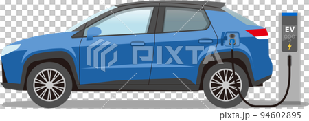 電気自動車 EV SUV 充電中 青 94602895