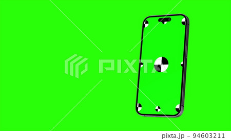 Smartphone with green screen and marks for tracking. Phone display with black key. Computer generated image. Easy customizable. Smartphone with green screen and marks for tracking. Phone display with black key. Computer generated image. Easy customizable. 94603211