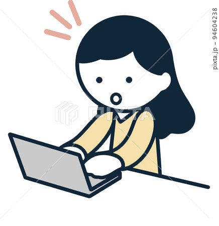 ノートパソコン 驚く女性 シンプルイラスト ノートパソコン 驚く女性 シンプルイラスト 94604238