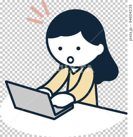 ノートパソコン 驚く女性 シンプルイラスト ノートパソコン 驚く女性 シンプルイラスト 94604238
