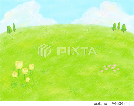 草原の風景 シンプルでさわやかな手描きイラスト背景素材 94604519