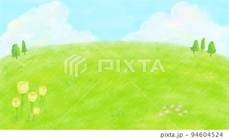草原の風景 シンプルでさわやかな手描きイラスト背景素材 94604524