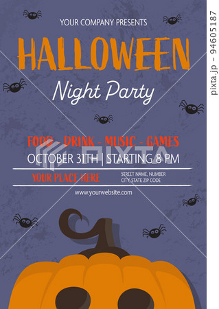 Concept of Halloween Party card with creepy pumpkin. Vector illustration 94605187