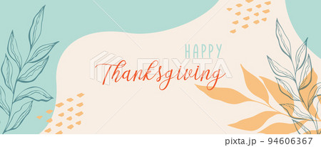 Happy Thanksgiving. Greeting card banner with doodle twig, abstract background boho style. 94606367