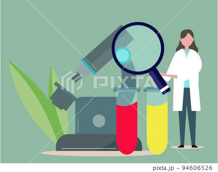 顕微鏡と研究員の女性 科学を調べる 大学生 医師。イラスト 顕微鏡と研究員の女性 科学を調べる 大学生 医師。イラスト 94606526