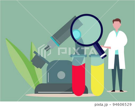 顕微鏡と研究員の男性 科学を調べる 大学生 医師 。イラスト	 94606529