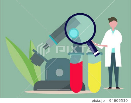 顕微鏡と研究員の男性 科学を調べる 大学生 医師 。イラスト	 94606530